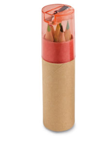 Boîte avec 6 crayons de couleur promotionnelle Rouge