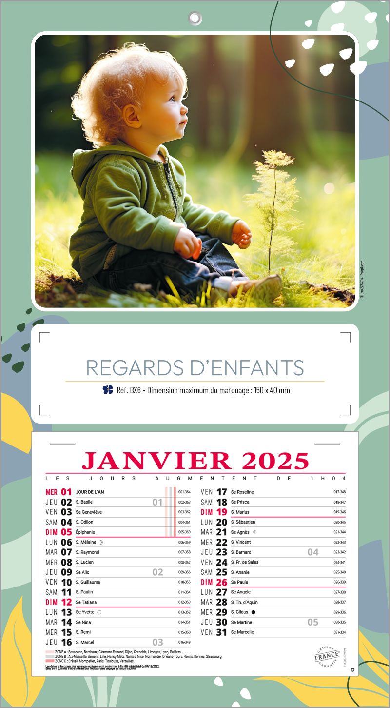 Calendrier à feuillets détachables personnalisé avec photos (4 mois) 