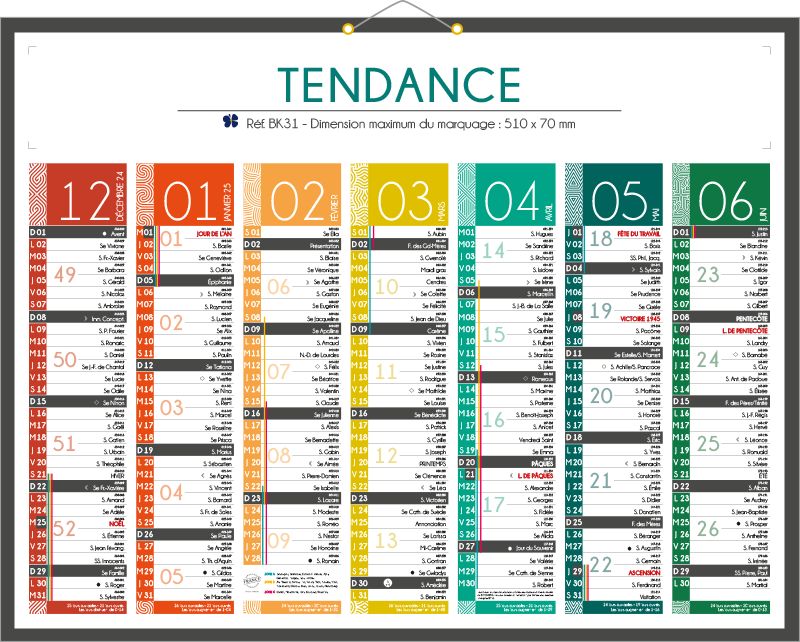 Planning mural non daté Grand calendrier effaçable à sec pour