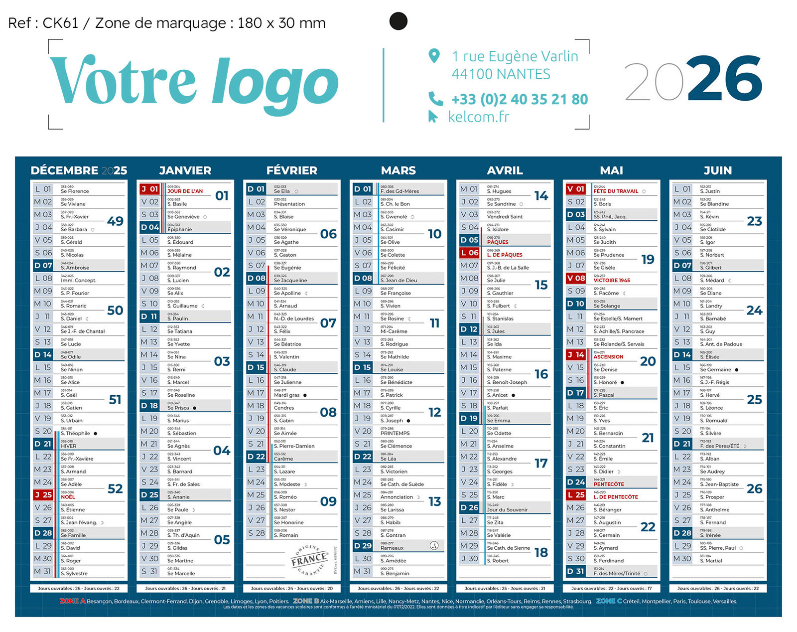 Calendriers Petit Format, Calendrier personnalisé