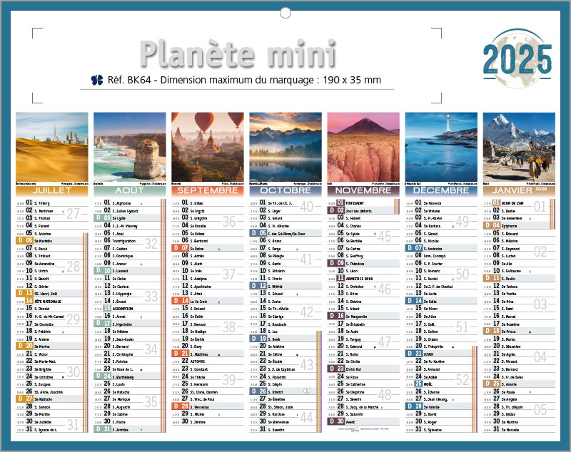 Calendrier 2020 à imprimer, semestriel, format mini de poche, fond