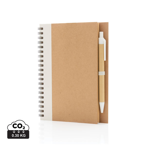 Cahier à spirales kraft avec stylo | Carnet publicitaire Blanc