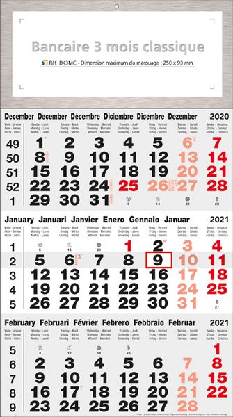 calendrier 3 mois