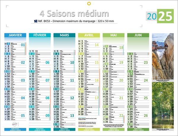 Calendrier bancaire publicitaire | 4 saisons médium