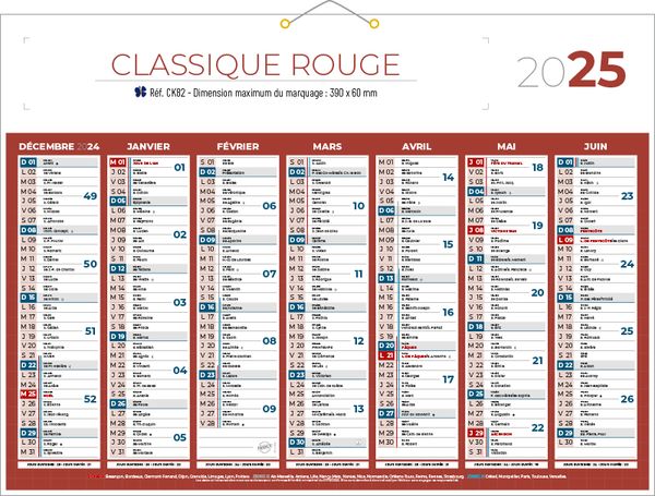 Calendrier bancaire publicitaire | Classique Couleurs 2