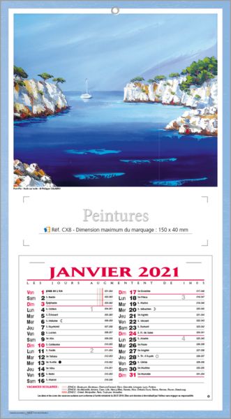 calendrier bloc mensuel peinture