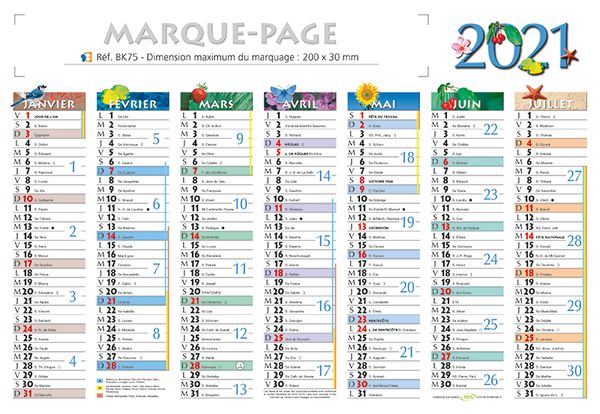 calendrier marque page