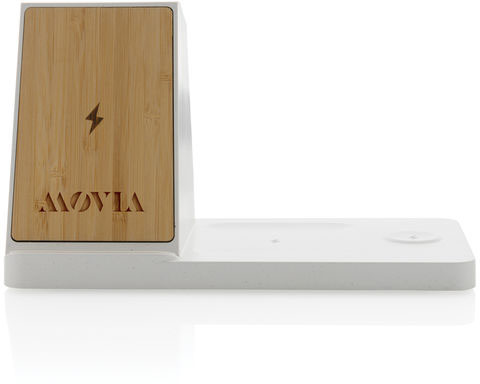 Chargeur 15W 3-en-1 recyclé RCS & bambou Ontario entreprise Blanc