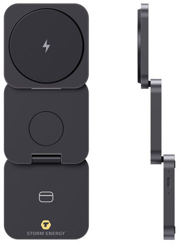 Chargeur 15W pliable 3-en-1 alu recyclé RCS Terra publicitaire Gris