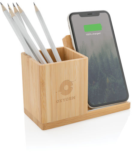 Chargeur sans fil 10W bambou Calgary personnalisable Marron