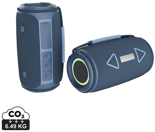 Enceinte 16W IPX4 plastique recyclé RCS Prisma publicitaire Bleu