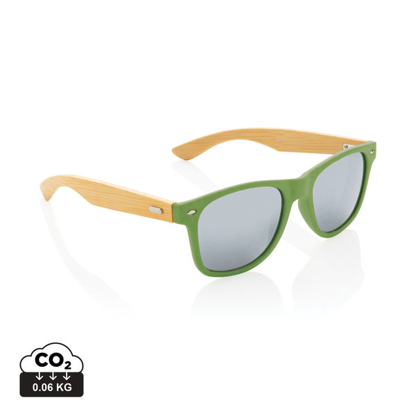 Lunettes de soleil en bambou et plastique recyclé RCS | Lunette publicitaire Vert