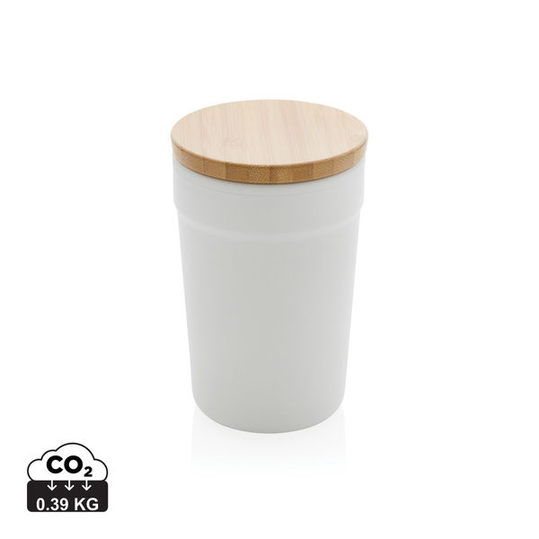 Mug 300 ml couvercle bambou publicitaire Blanc