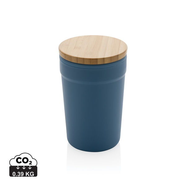 Mug 300 ml couvercle bambou publicitaire Bleu