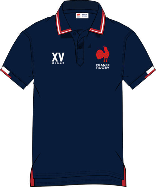 Polo rugby col rayé bleu blanc rouge publicitaire