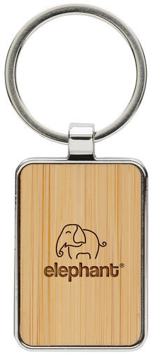 Porte-clés rectangle alliage zinc RCS & bambou personnalisable Argent