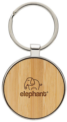 Porte-clés rond alliage zinc RCS & bambou publicitaire Argent