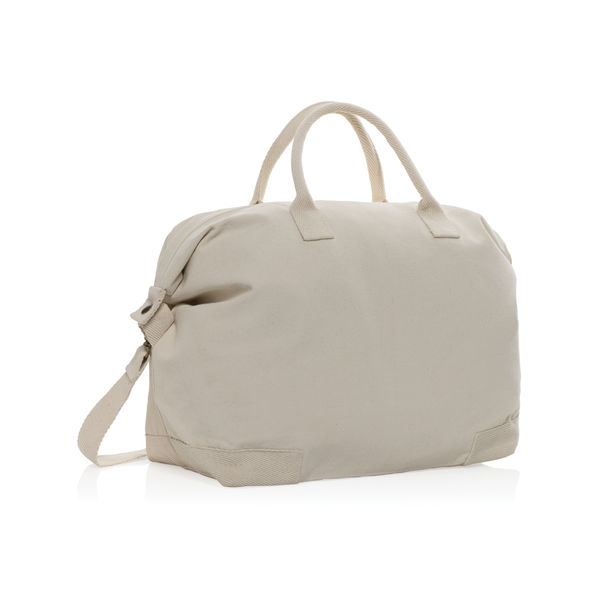 Sac week-end en toile recyclée 500 g/m² AWARE™ Kezar | Sac de voyage publicitaire Blanc cassé