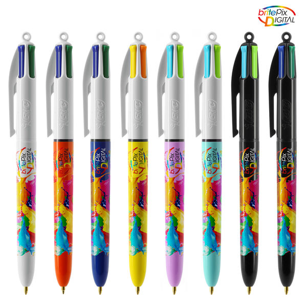 Stylo 4 couleurs, rechargeable corps blanc sur