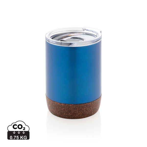Tasse café liège et acier recyclé publicitaire Bleu