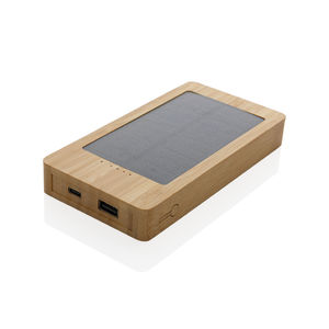 Batterie de secours solaire 10.000mAh en bambou Sunwick | Chargeur solaire publicitaire Marron