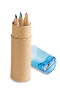 Boîte avec 6 crayons de couleur promotionnelle Bleu