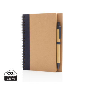 Cahier à spirales kraft avec stylo | Carnet publicitaire Bleu