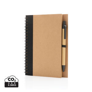 Cahier à spirales kraft avec stylo | Carnet publicitaire Noir