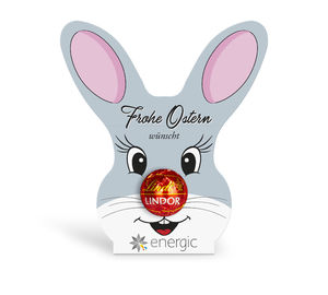 Carte lapin et truffe chocolat Lindor publicataire|Bugs