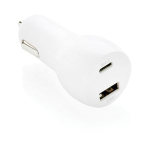 Chargeur de voiture avec type C publicitaire | Borage Blanc