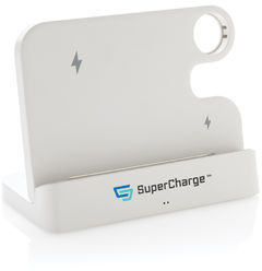 Double chargeur 15W RCS + emplacement iWatch publicitaire Blanc