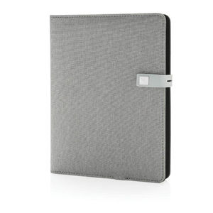 Housse à carnet de notes A5 avec powerbank et clé USB Kyoto publicitaire | Tatsoi Gris