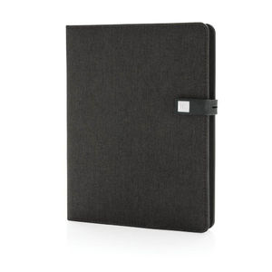Housse à carnet de notes A5 avec powerbank et clé USB Kyoto publicitaire | Tatsoi Noir