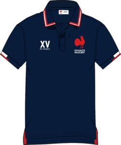 Polo rugby col rayé bleu blanc rouge publicitaire
