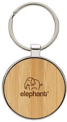 Porte-clés rond alliage zinc RCS & bambou publicitaire Argent