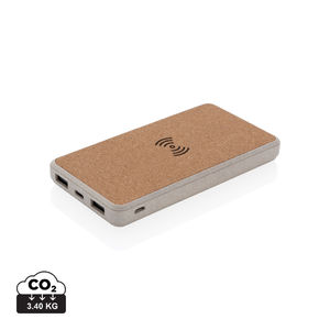 Powerbank 8000 mAh 5W en fibre de paille et liège | Batterie externe publicitaire Kaki