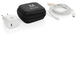 Set câble+chargeur 20W PET recyclé RCS Boost personnalisé Noir