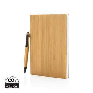 Set carnet A5 et stylo bambou publicitaire Marron